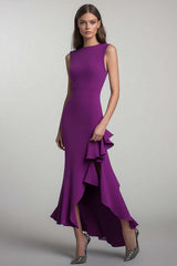Plum Sheath Round Neck Long Formal Dress