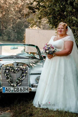 Plus Size Beach Wedding Dress V Neck Cap Sleeve A Line Bridal Gown with Lace