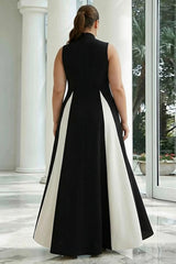 Suzhoufashion Plus Size Black And White A-Line High Neck Long Satin Prom Dress
