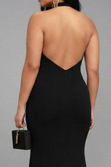 Suzhoufashion Plus Size Black Mermaid Halter Long Prom Dress With Slit