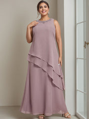Plus Size Long Sleeveless A Line Mother of the Bride Dress with Beading