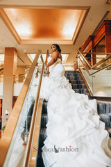 Plus Size Ivory Ruffled Wedding Dress Strapless Mermaid Bridal Gown