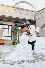 Plus Size Ivory Ruffled Wedding Dress Strapless Mermaid Bridal Gown