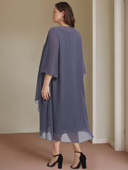 Plus Size Knee Length Mother of the Bride A Line Dress with Scoop Neck and Beading