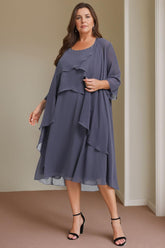 Plus Size Knee Length Mother of the Bride A Line Dress with Scoop Neck and Beading