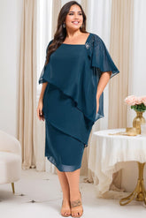 Plus Size Knee Length Mother of the Bride Sheath Column Dress with Beading & Sequins