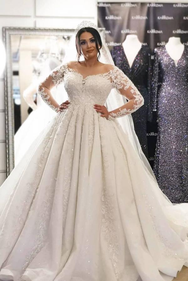 Plus Size Long Sleeve Lace Wedding Dress Tulle Bridal Gowns