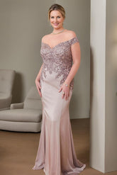 Plus Size Off the Shoulder Beaded Trumpet Mermaid Mother of the Bride Gown Long