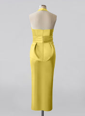 Plus Size Tea Length Mother of the Bride Halter Dress with Bowknot