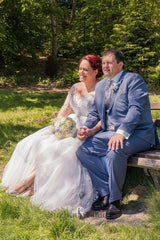 Plus Size Wedding Dress 3/4 Sleeve A Line Tulle Bridal Gown with Lace Appliques