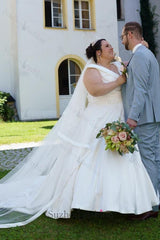 Plus Size Wedding Dresses V Neck A Line Satin Bridal Gowns