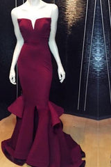Popular Burgundy Mermaid Long Evening Dress Sexy Simple Notched Slit Prom Gown CJ0397