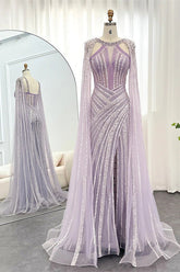 Pretty Lilac Scoop Mermaid Evening Dress Split With Beadings Ruffle