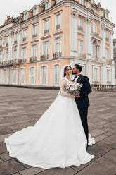 Pretty Long White A-line Bridal Gowns With Long Sleeves