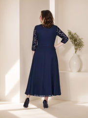 A Line Ankle Length Plus Size Mother of the Bride Dress with Scoop 3/4 Sleeves and Appliques