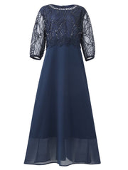 A Line Ankle Length Plus Size Mother of the Bride Dress with Scoop 3/4 Sleeves and Appliques