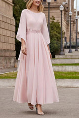 A Line Scoop Neck Ankle Length Mother of the Bride Dress with 3/4 Sleeves and Sequin