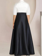 A Line Shirt Collar Long Plus Size Mother of the Bride 2 Piece Dress with Bowknot