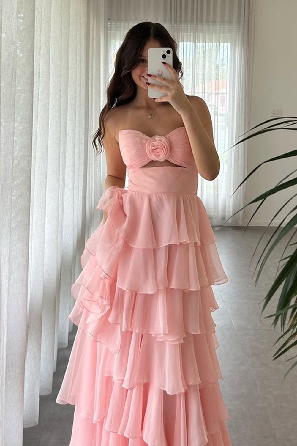 Suzhoufashion Princess Blush Prom Dress Sweetheart Ruffled Long Formal Dress  With Slit – suzhoufashion