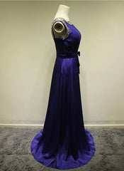 Purple Evening Dresses Chiffon Beaded Bowknot Long Wedding Guest Dresses