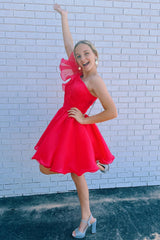 Purple Homecoming Dresses A-Line One Shoulder Organza Prom Dress with Ruffle