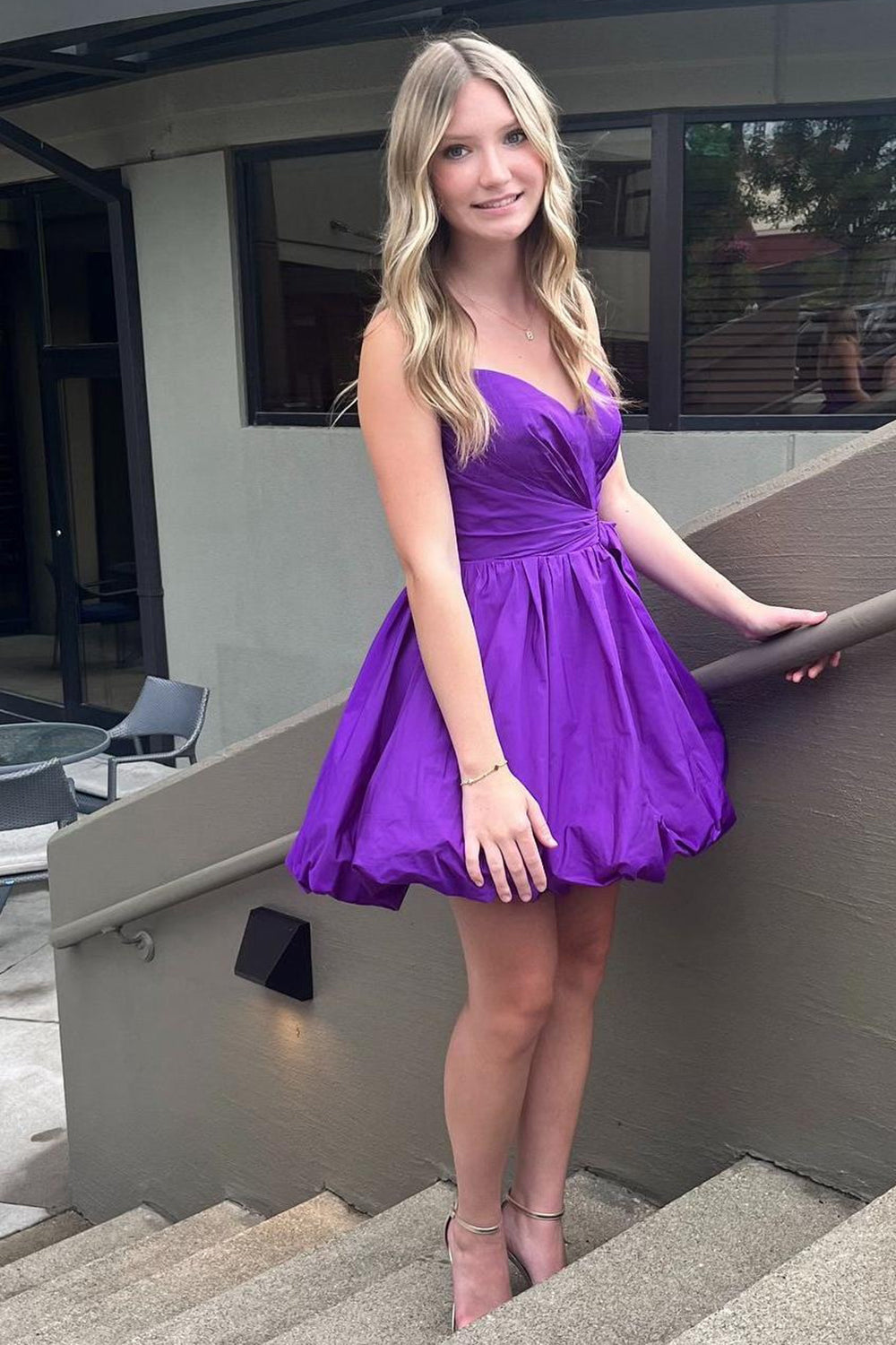 Purple Homecoming Dresses A-Line Strapless Ruched Short Cocktail Dresses