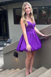 Purple Homecoming Dresses A-Line Strapless Ruched Short Cocktail Dresses