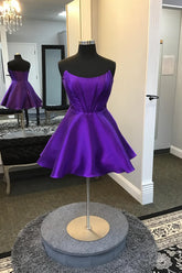 Purple Homecoming Dresses Corset A-Line Strapless Satin Short Cocktail Dresses