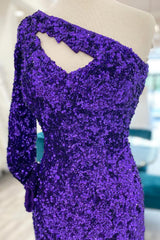 Purple Homecoming Dresses Cut Out Open Back One Shoulder Sequin Prom Dress