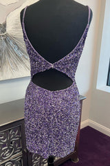 Purple Homecoming Dresses Open Back Short Hoco Dress