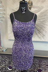 Purple Homecoming Dresses Open Back Short Hoco Dress