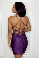 Purple Homecoming Dresses Sequin Backless Tight Short Cocktail Dresses