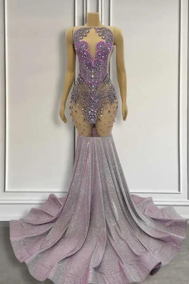 Purple Mermaid Formal Dresses Sleeveless with Long Beadings