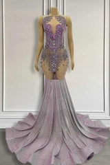 Purple Mermaid Formal Dresses Sleeveless with Long Beadings