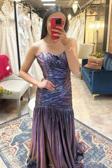 Purple Prom Dress Sweetheart Metallic Long Formal Dress