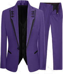 Purple Three Piece Shawl Lapel Prom Suit