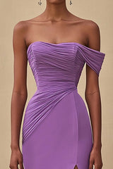 Purple Wedding Guest Dress Mermaid Off The Shoulder Long Formal Dress With Slit
