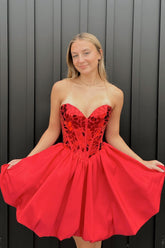 Red Homecoming Dresses A-Line Mirror Short Cocktail Dresses