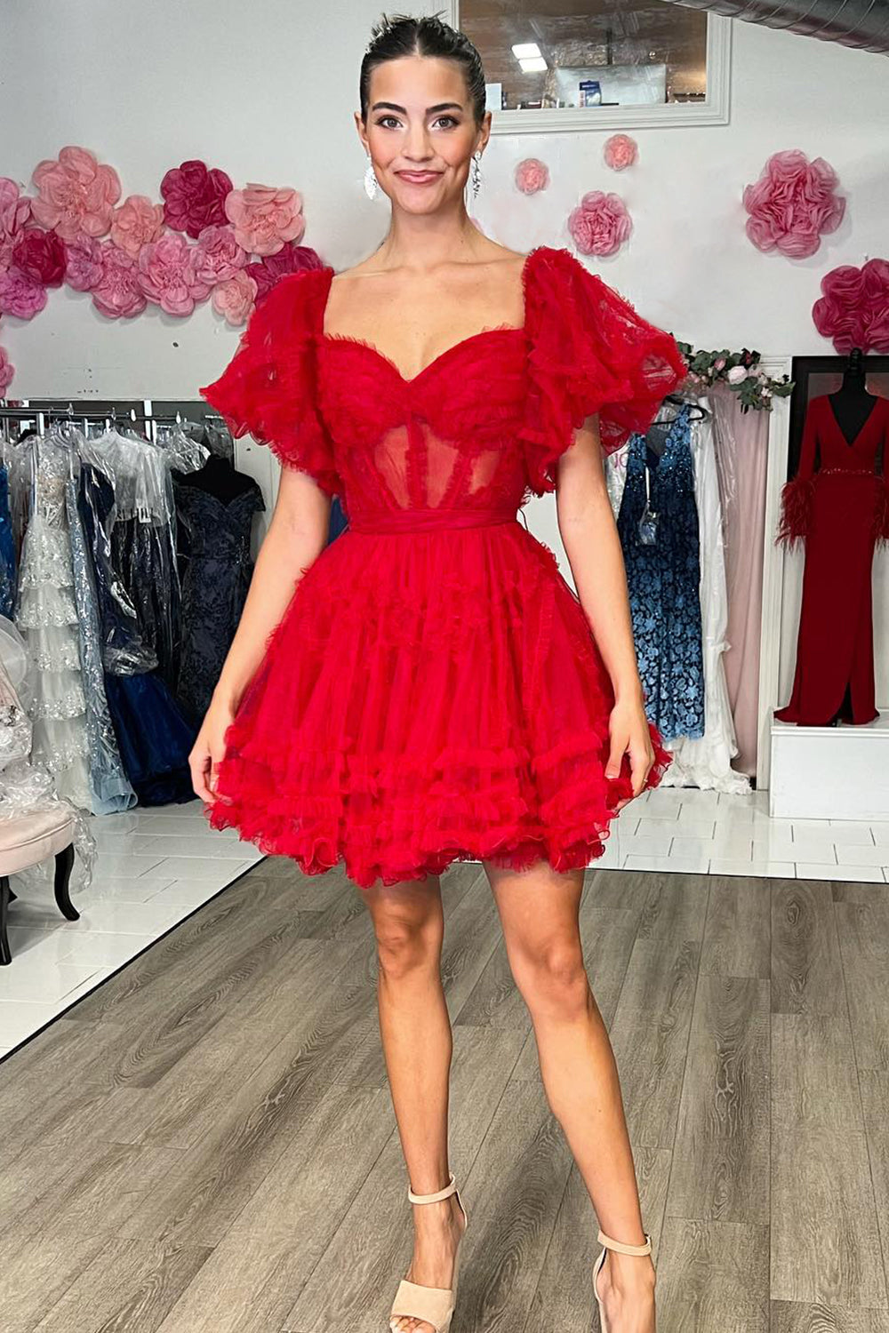 Suzhoufashion Red Homecoming Dresses Corset A-Line Short Cocktail Dresses with Sleeves suzhoufashion Suzhoufashion Red Homecoming Dresses Corset A-Line Short Cocktail Dresses with Sleeves suzhoufashion
