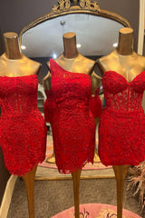 Red Homecoming Dresses Corset Lace Sleeveless Tight Short Cocktail Dresses