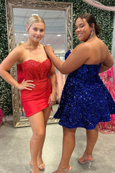 Red Homecoming Dresses Corset Sweetheart Bodycon Prom Dress With Appliques
