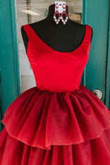 Red Homecoming Dresses High Low Tiered Prom Dress