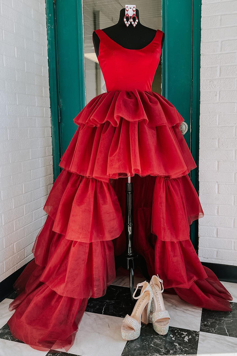 Red Homecoming Dresses High Low Tiered Prom Dress