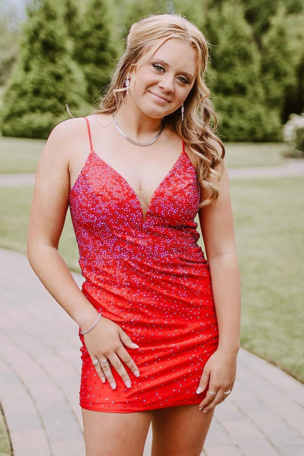 Red Homecoming Dresses Open Back Sequin Tight Prom Dress