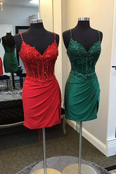 Red Homecoming Dresses Sequin Corset Tight Prom Dress with Lace