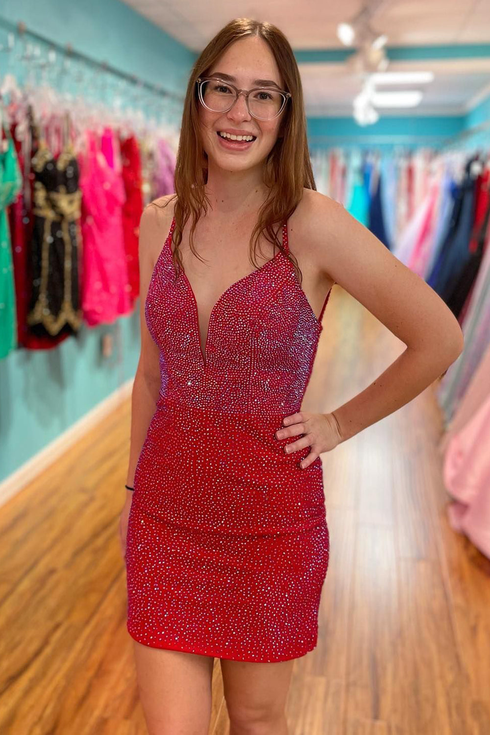 Red Homecoming Dresses Sequin Open Back Tight Short Hoco Dress