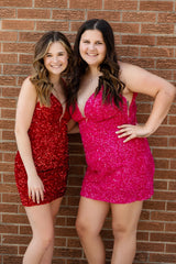 Red Homecoming Dresses Sequin Sleeveless Tight Short Cocktail Dresses