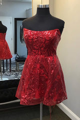 Red Homecoming Dresses Strapless A Line Corset Short Cocktail Dresses