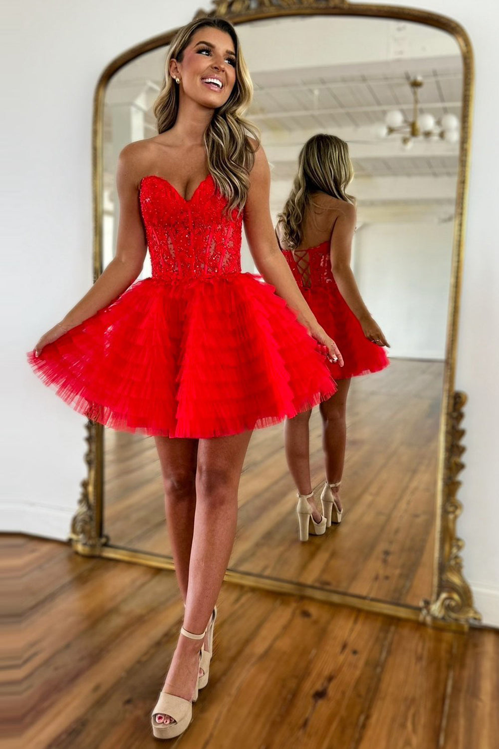 Red Homecoming Dress Strapless Corset A Line Short Prom Dress With Beadings Suzhoufashion Red Homecoming Dress Strapless Corset A Line Short Prom Dress With Beadings Suzhoufashion