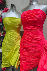 Red Homecoming Dresses Strapless Ruched Tight Short Cocktail Dresses with Ruffles